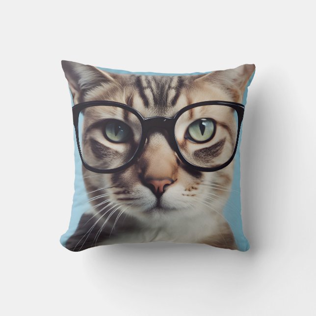 Cat Wearing Glasses Cushion (Front)