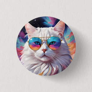 Cat wearing glasses in space 3 cm round badge