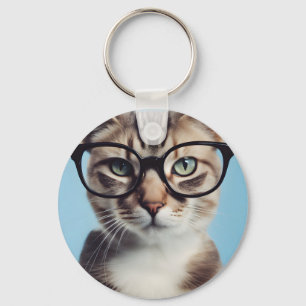 Cat Wearing Glasses Key Ring