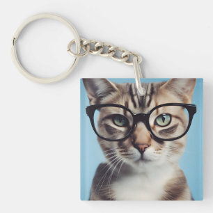 Cat Wearing Glasses Key Ring