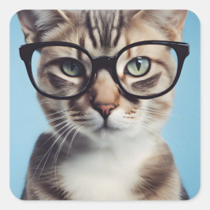 Cat Wearing Glasses Square Sticker