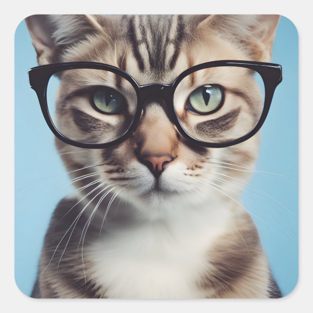 Cat Wearing Glasses Square Sticker (Front)
