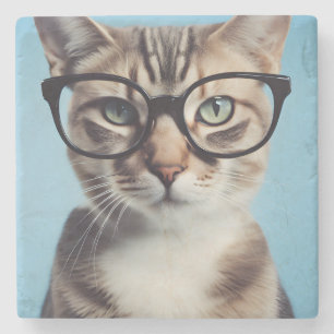 Cat Wearing Glasses Stone Coaster