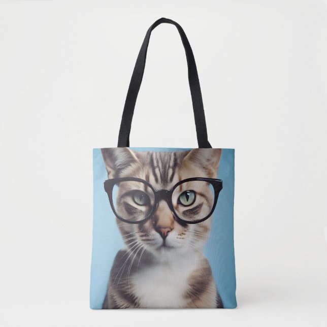 Cat Wearing Glasses Tote Bag (Front)