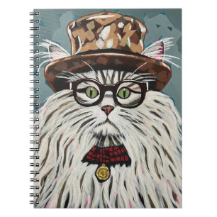 Cat wearing hat and glasses notebook