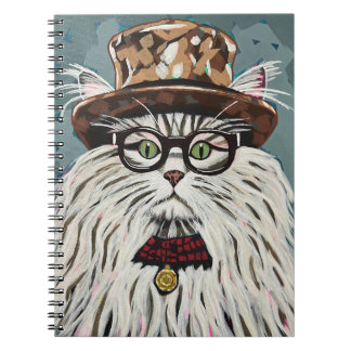 Cat wearing hat and glasses notebook
