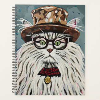 Cat wearing hat and glasses planner