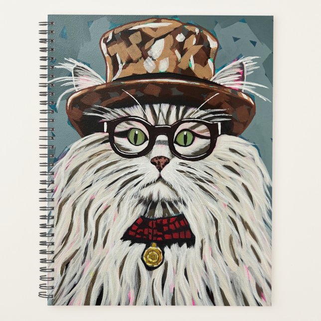 Cat wearing hat and glasses planner (Front)