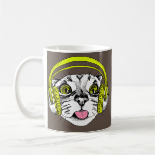 Cat Wearing Headphones DJ Kitten Rave Techno Coffee Mug