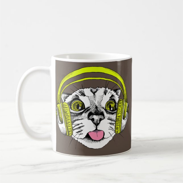 Cat Wearing Headphones DJ Kitten Rave Techno Coffee Mug (Left)