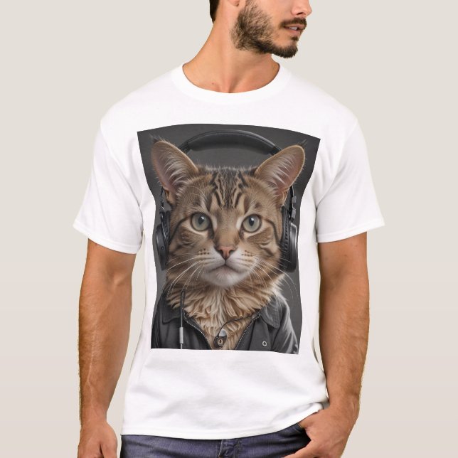 cat wearing headset T-Shirt (Front)