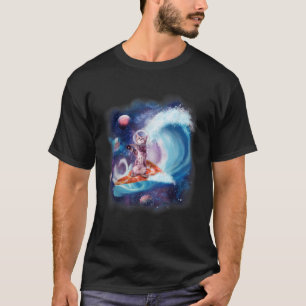 Cat Wearing Helmet Surfing On Pizza Surfboard Funn T-Shirt