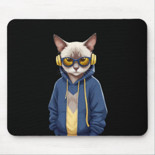 Cat Wearing Hoodie Funny Cool Animal Character Art Mouse Mat