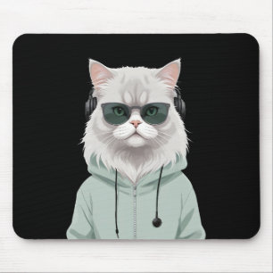 Cat Wearing Hoodie Funny Cool Animal Character Art Mouse Mat