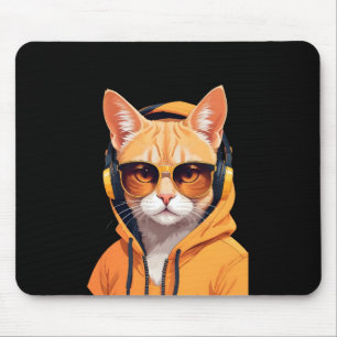 Cat Wearing Hoodie Funny Cool Animal Character Art Mouse Mat