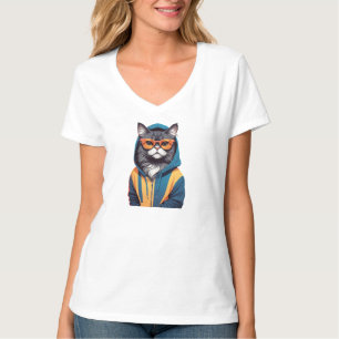 Cat Wearing Hoodie Funny Cool Animal Character Art T-Shirt