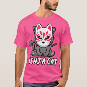 Cat Wearing Kitsune Mask Kawaii Anime Ninja Cat Ja T-Shirt