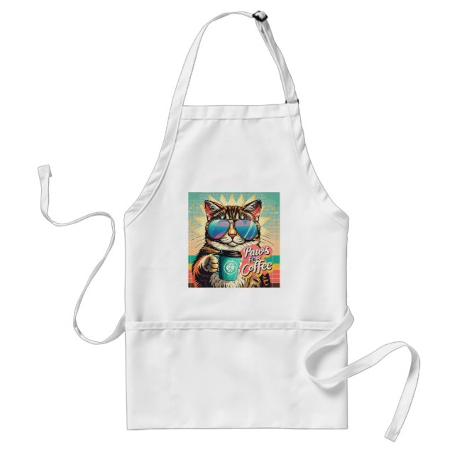 Cat wearing oversized sunglasses with coffee standard apron (Front)