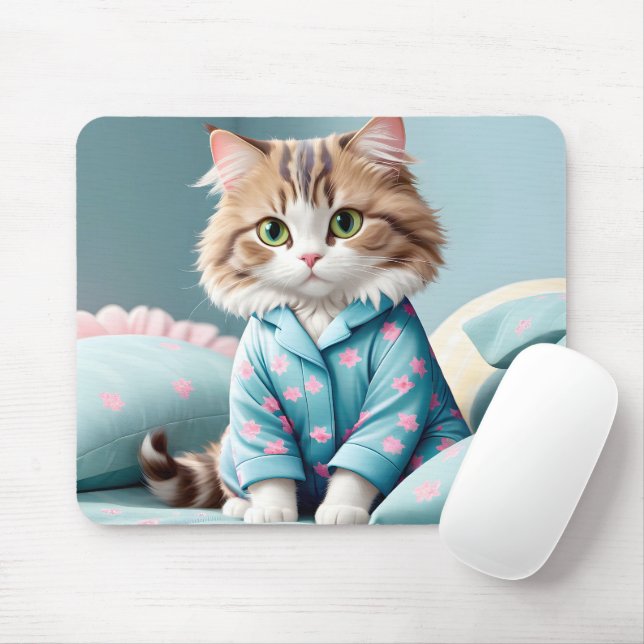 Cat Wearing Pyjamas  Mouse Mat (With Mouse)
