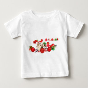 Cat wearing red Santa hat Christmas Ornament Baby T-Shirt