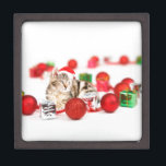 Cat wearing red Santa hat Christmas Ornament Gift Box<br><div class="desc">A Cute Cat wearing red Santa hat Christmas Ornament and gift boxes</div>