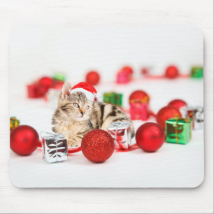 Cat wearing red Santa hat Christmas Ornament Mouse Mat