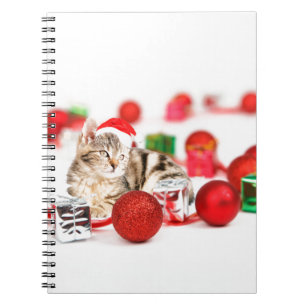 Cat wearing red Santa hat Christmas Ornament Notebook