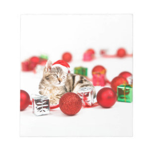 Cat wearing red Santa hat Christmas Ornament Notepad