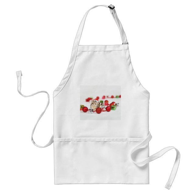 Cat wearing red Santa hat Christmas Ornament Standard Apron (Front)