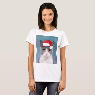 Cat wearing Santa Hat Christmas Portrait T-Shirt