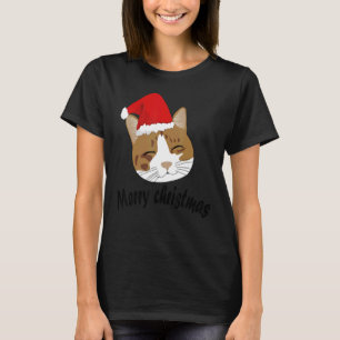 Cat Wearing Santa Red Hat Wishing Merry Christmas T-Shirt