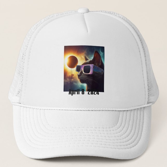 Cat Wearing Solar Glasses Eclipse Colourful Pop Cu Trucker Hat (Front)
