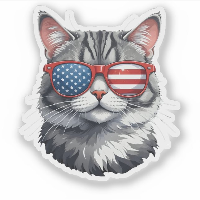 Cat Wearing Sunglasses American Flag 4th of July C (Front)