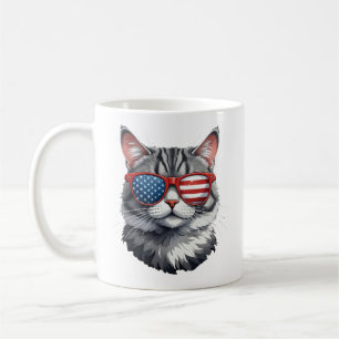 Cat Wearing Sunglasses American Flag 4th of July C Coffee Mug