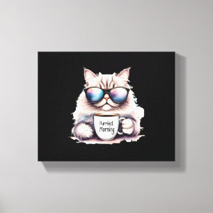 cat wearing sunglasses and holding a coffee mug canvas print