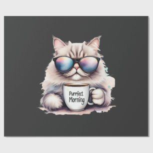 cat wearing sunglasses and holding a coffee mug wrapping paper