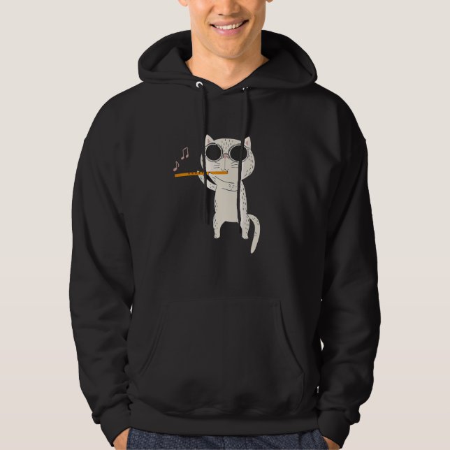 Cat Wearing Sunglasses And Playing Flute Hoodie (Front)
