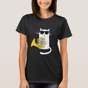 Cat Wearing Sunglasses Play French Horn  Men Women T-Shirt
