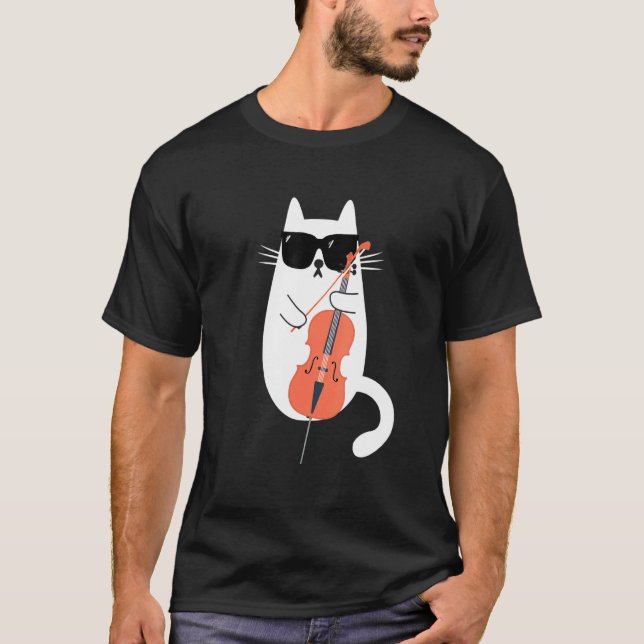 Cat Wearing Sunglasses Playing Cello Cellist Music T-Shirt (Front)