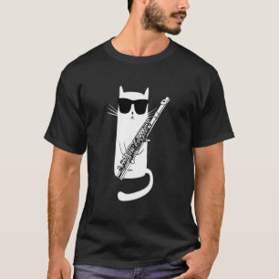 Cat Wearing Sunglasses Playing Flute T-Shirt