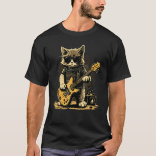 Cat wearing sunglasses playing Guitar Guitarist T-Shirt