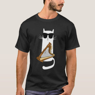 Cat Wearing Sunglasses Playing Harp T-Shirt