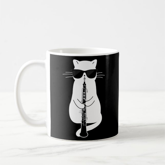 Cat Wearing Sunglasses Playing Oboe Coffee Mug (Left)