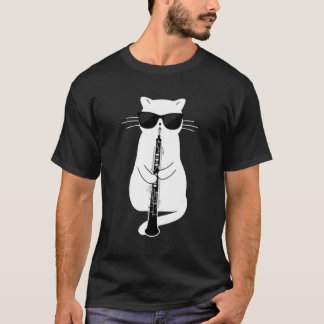 Cat Wearing Sunglasses Playing Oboe T-Shirt