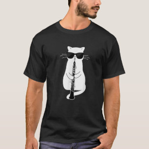 Cat wearing sunglasses playing Oboe  T-Shirt