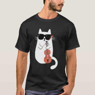 Cat Wearing Sunglasses Playing Violin Viola Musici T-Shirt