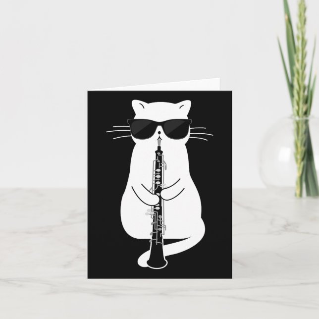 Cat Wearing Sungles Playing Oboe  Card (Front)