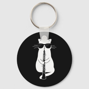 Cat Wearing Sungles Playing Oboe  Key Ring
