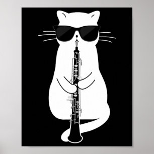 Cat Wearing Sungles Playing Oboe Poster