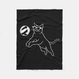 Cat Wearing Sungles Volleyball Cat Fleece Blanket